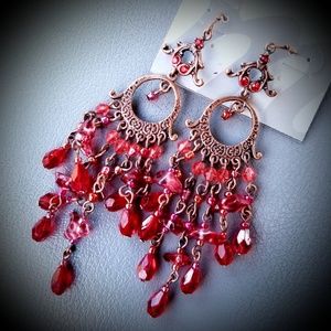 Mandee Dangle Drops Earrings Copper Ruby Imitates